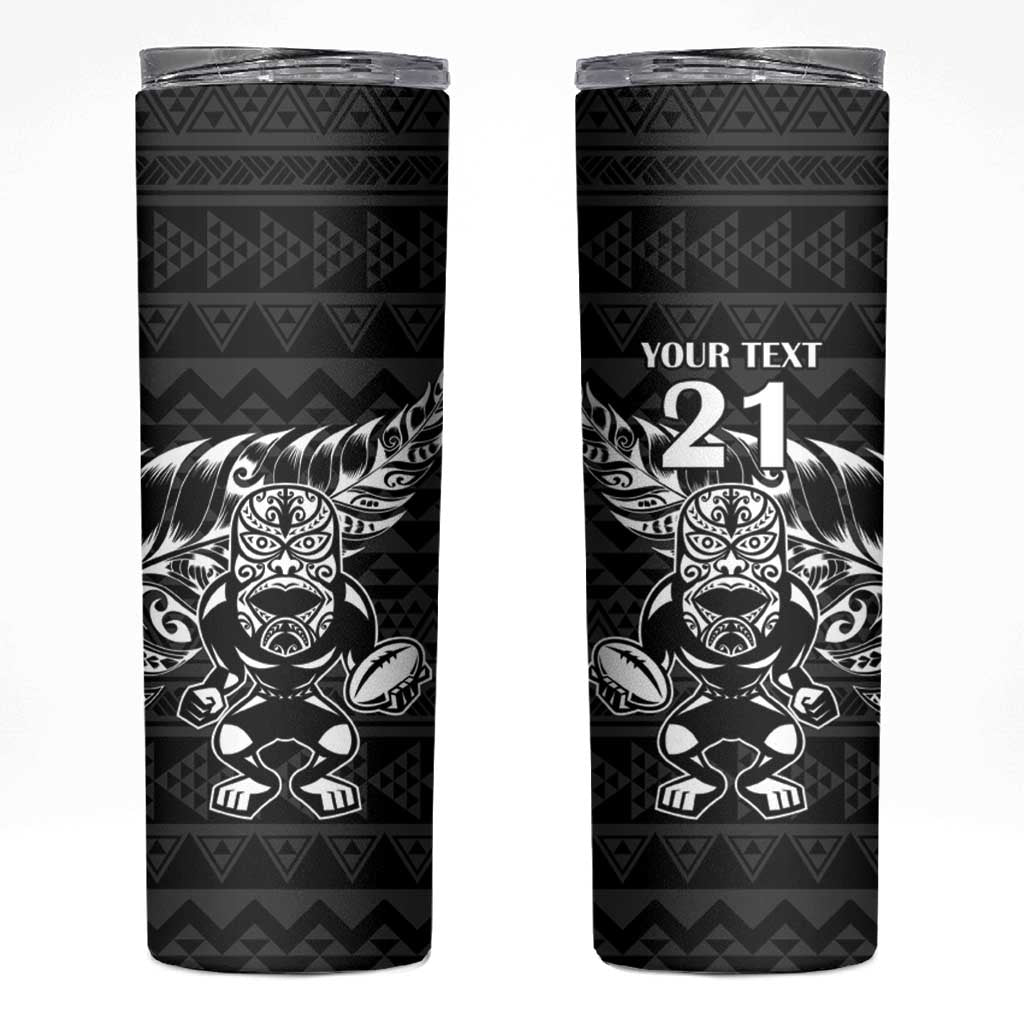 New Zealand Rugby Warrior Custom Skinny Tumbler Black Fern Taniko Motif LT9 Black - Polynesian Pride