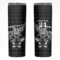 New Zealand Rugby Warrior Custom Skinny Tumbler Black Fern Taniko Motif LT9 Black - Polynesian Pride