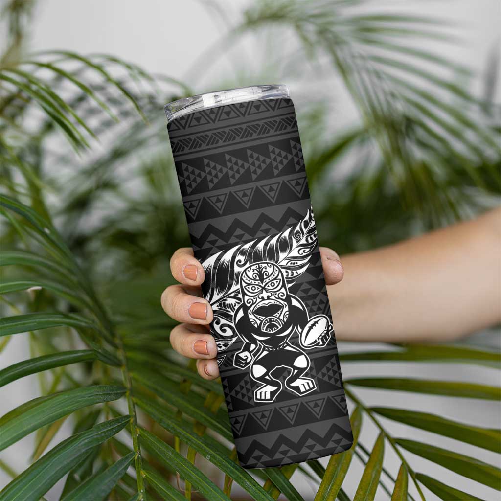 New Zealand Rugby Warrior Custom Skinny Tumbler Black Fern Taniko Motif LT9 - Polynesian Pride