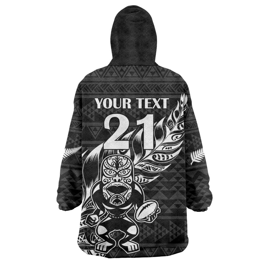 New Zealand Rugby Warrior Custom Wearable Blanket Hoodie Black Fern Taniko Motif LT9 - Polynesian Pride