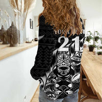New Zealand Rugby Warrior Custom Women Casual Shirt Black Fern Taniko Motif LT9 - Polynesian Pride