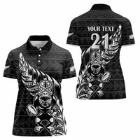 New Zealand Rugby Warrior Custom Women Polo Shirt Black Fern Taniko Motif LT9 - Polynesian Pride