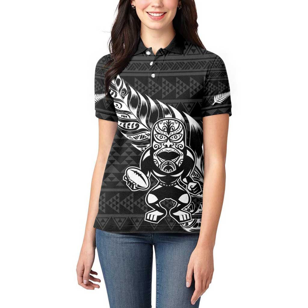 New Zealand Rugby Warrior Custom Women Polo Shirt Black Fern Taniko Motif LT9 - Polynesian Pride