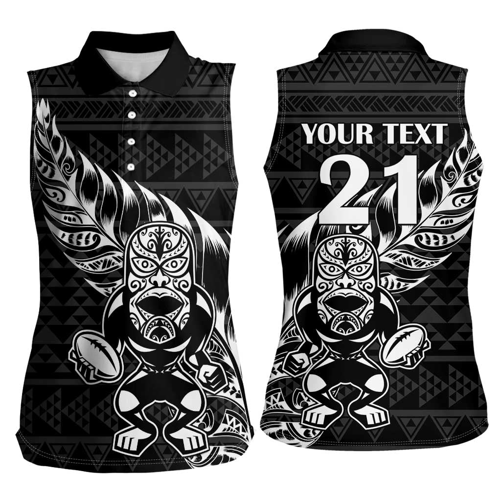 New Zealand Rugby Warrior Custom Women Sleeveless Polo Shirt Black Fern Taniko Motif LT9 - Polynesian Pride