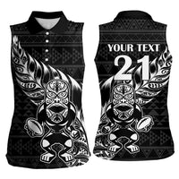 New Zealand Rugby Warrior Custom Women Sleeveless Polo Shirt Black Fern Taniko Motif LT9 - Polynesian Pride