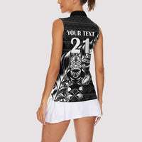 New Zealand Rugby Warrior Custom Women Sleeveless Polo Shirt Black Fern Taniko Motif LT9 - Polynesian Pride