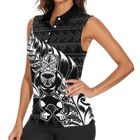 New Zealand Rugby Warrior Custom Women Sleeveless Polo Shirt Black Fern Taniko Motif LT9 - Polynesian Pride