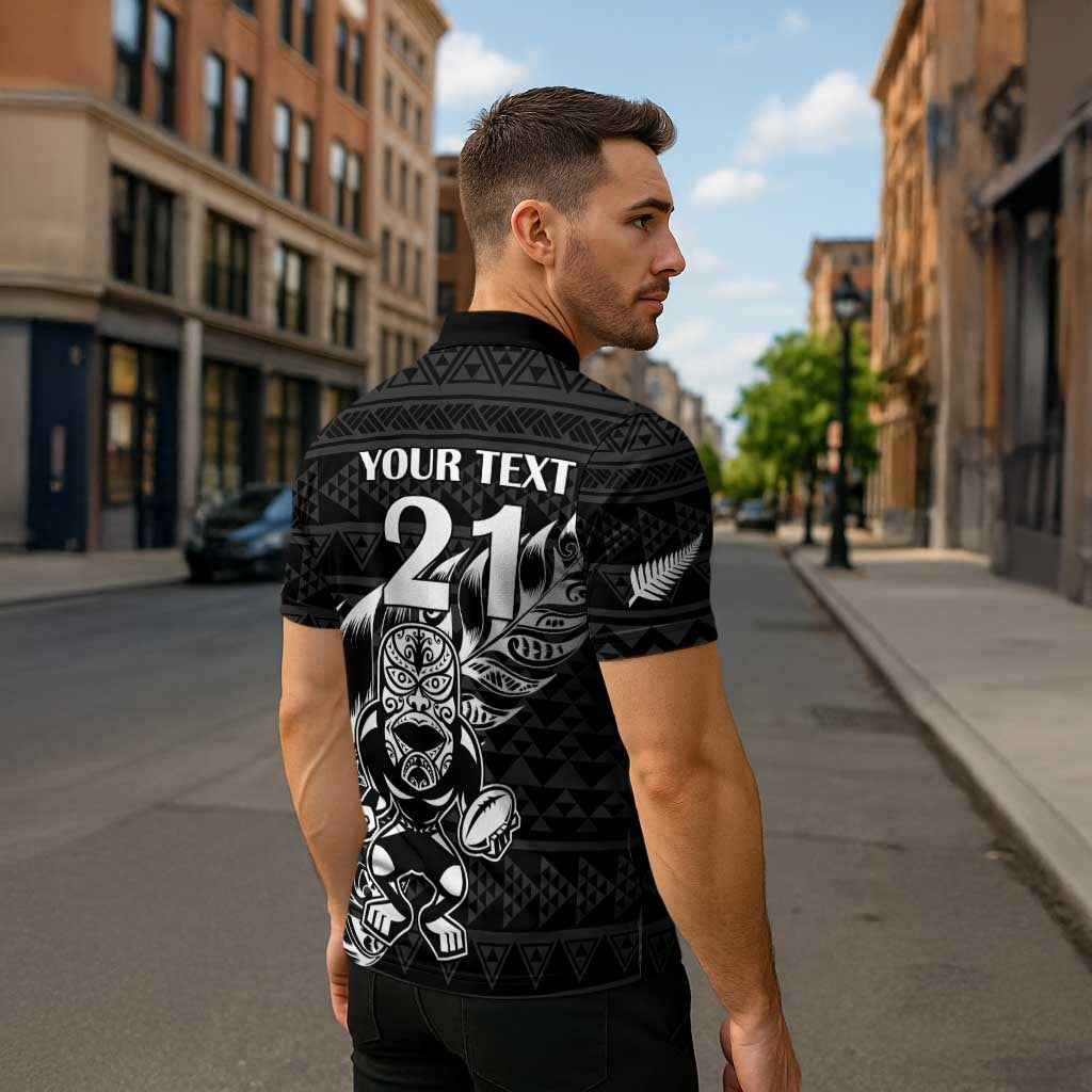 New Zealand Rugby Warrior Custom Zipper Polo Shirt Black Fern Taniko Motif - Polynesian Pride