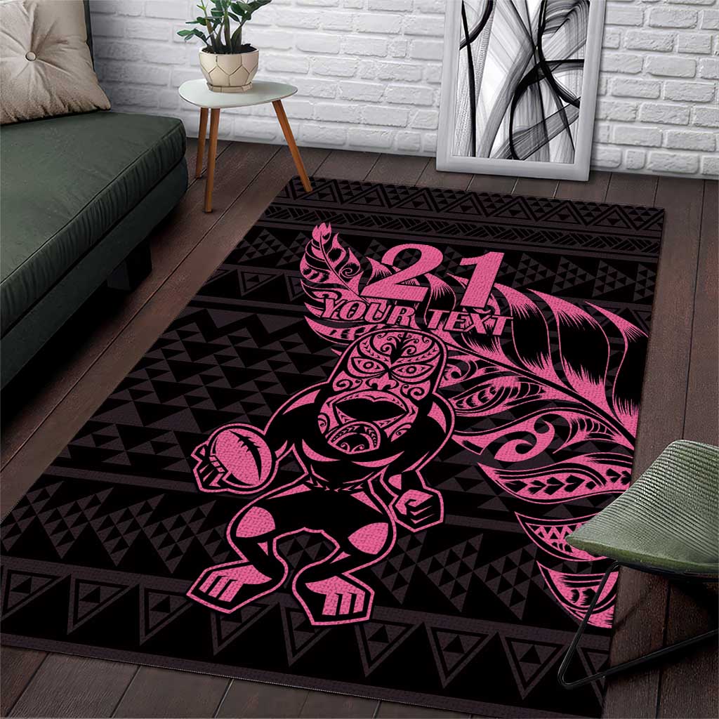 New Zealand Rugby Warrior Custom Area Rug Pink Fern Taniko Motif LT9 Pink - Polynesian Pride