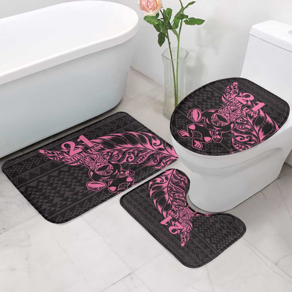 New Zealand Rugby Warrior Custom Bathroom Set Pink Fern Taniko Motif - Polynesian Pride