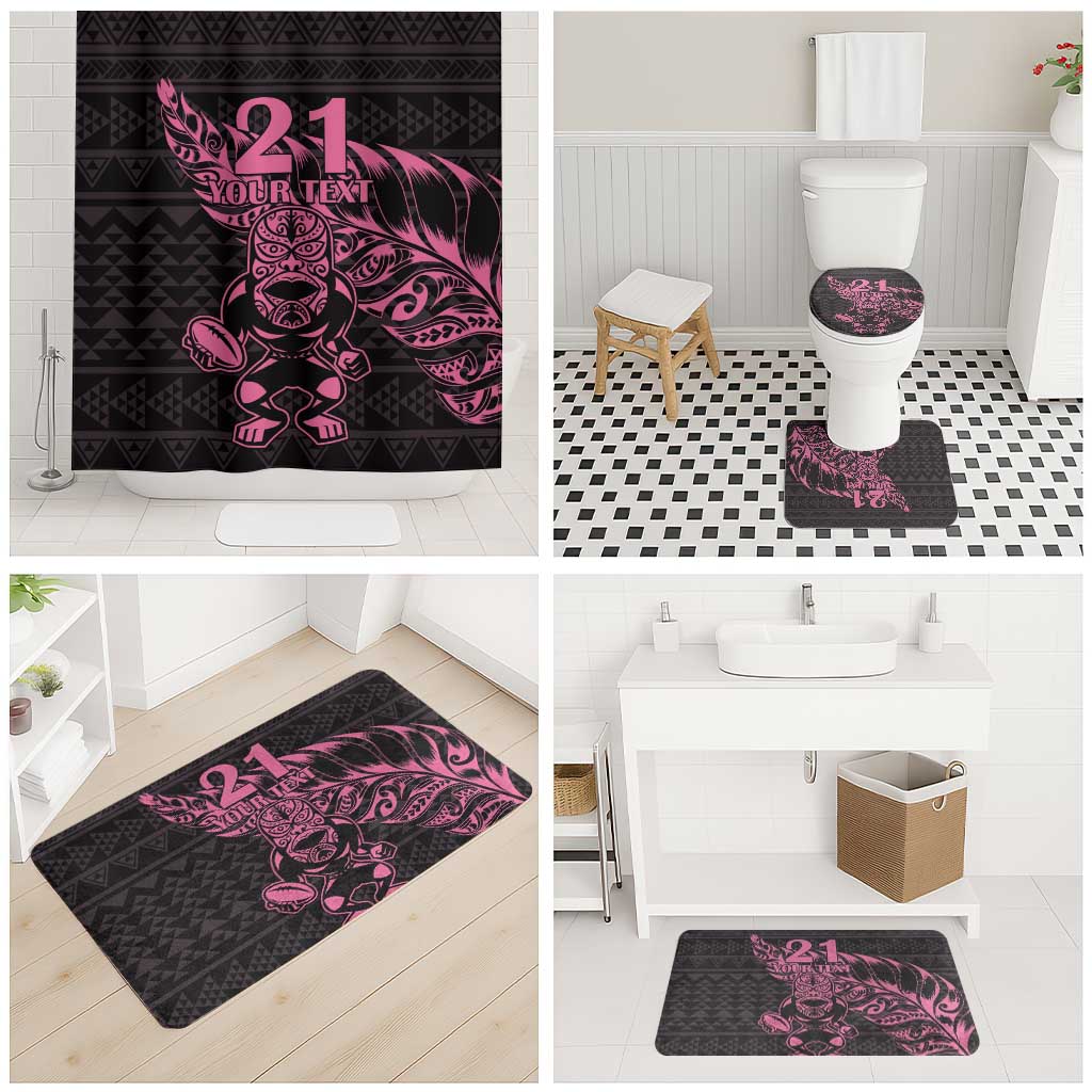 New Zealand Rugby Warrior Custom Bathroom Set Pink Fern Taniko Motif - Polynesian Pride