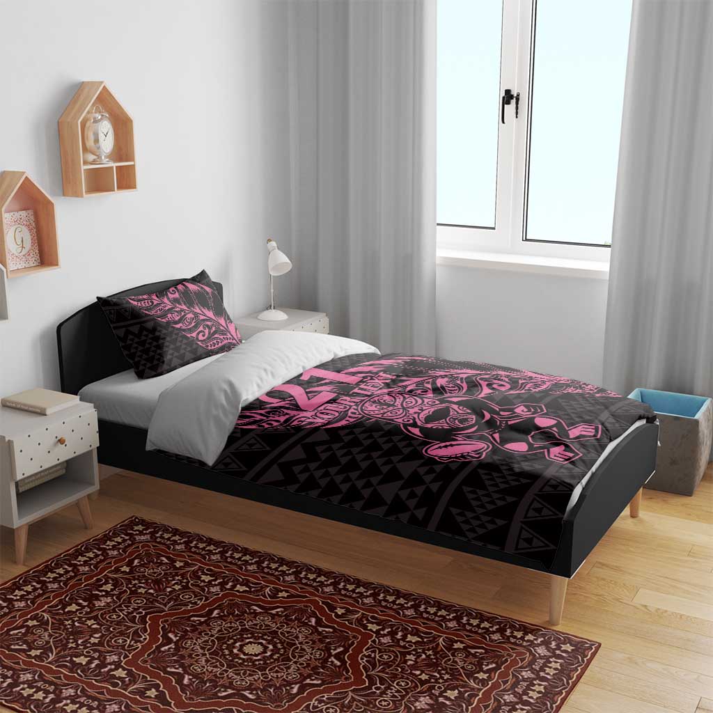 New Zealand Rugby Warrior Custom Bedding Set Pink Fern Taniko Motif