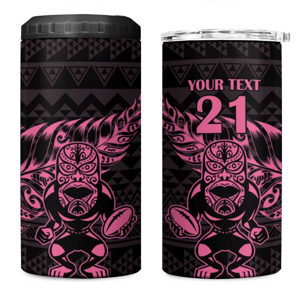 New Zealand Rugby Warrior Custom 4 in 1 Can Cooler Tumbler Pink Fern Taniko Motif LT9 One Size: 16 oz Pink - Polynesian Pride