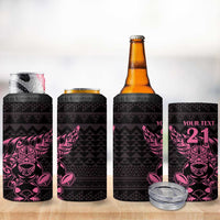 New Zealand Rugby Warrior Custom 4 in 1 Can Cooler Tumbler Pink Fern Taniko Motif LT9 - Polynesian Pride