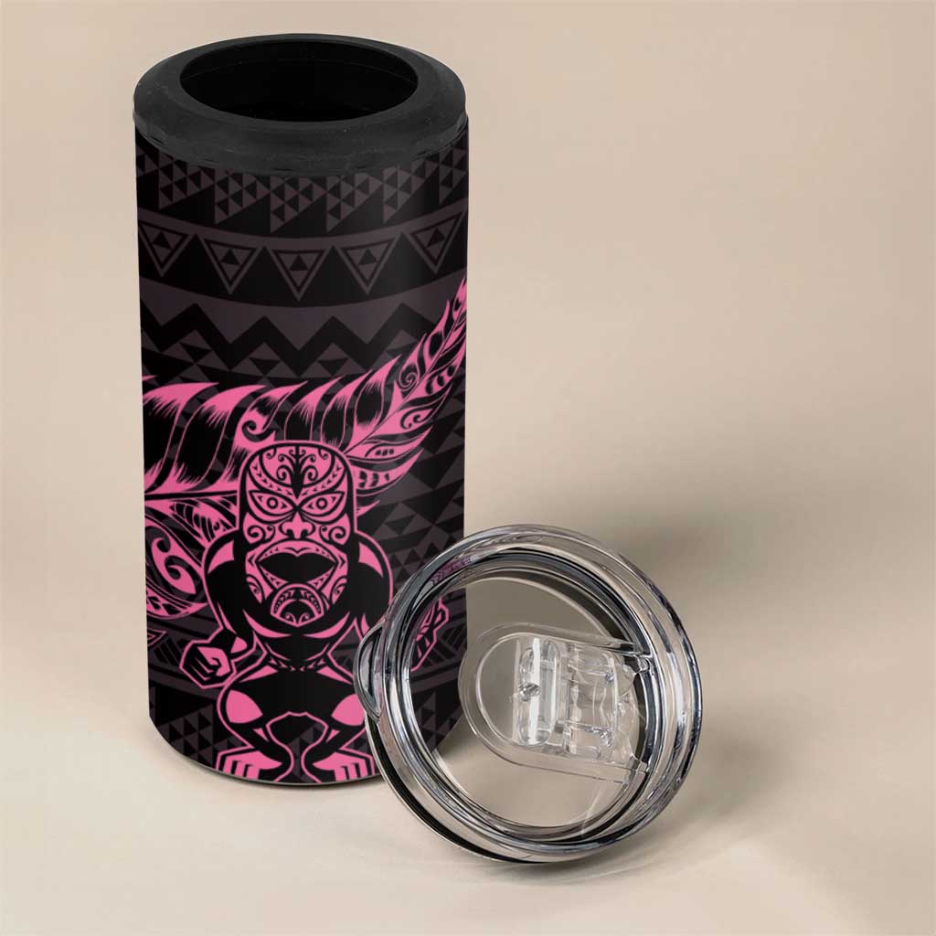 New Zealand Rugby Warrior Custom 4 in 1 Can Cooler Tumbler Pink Fern Taniko Motif LT9 - Polynesian Pride