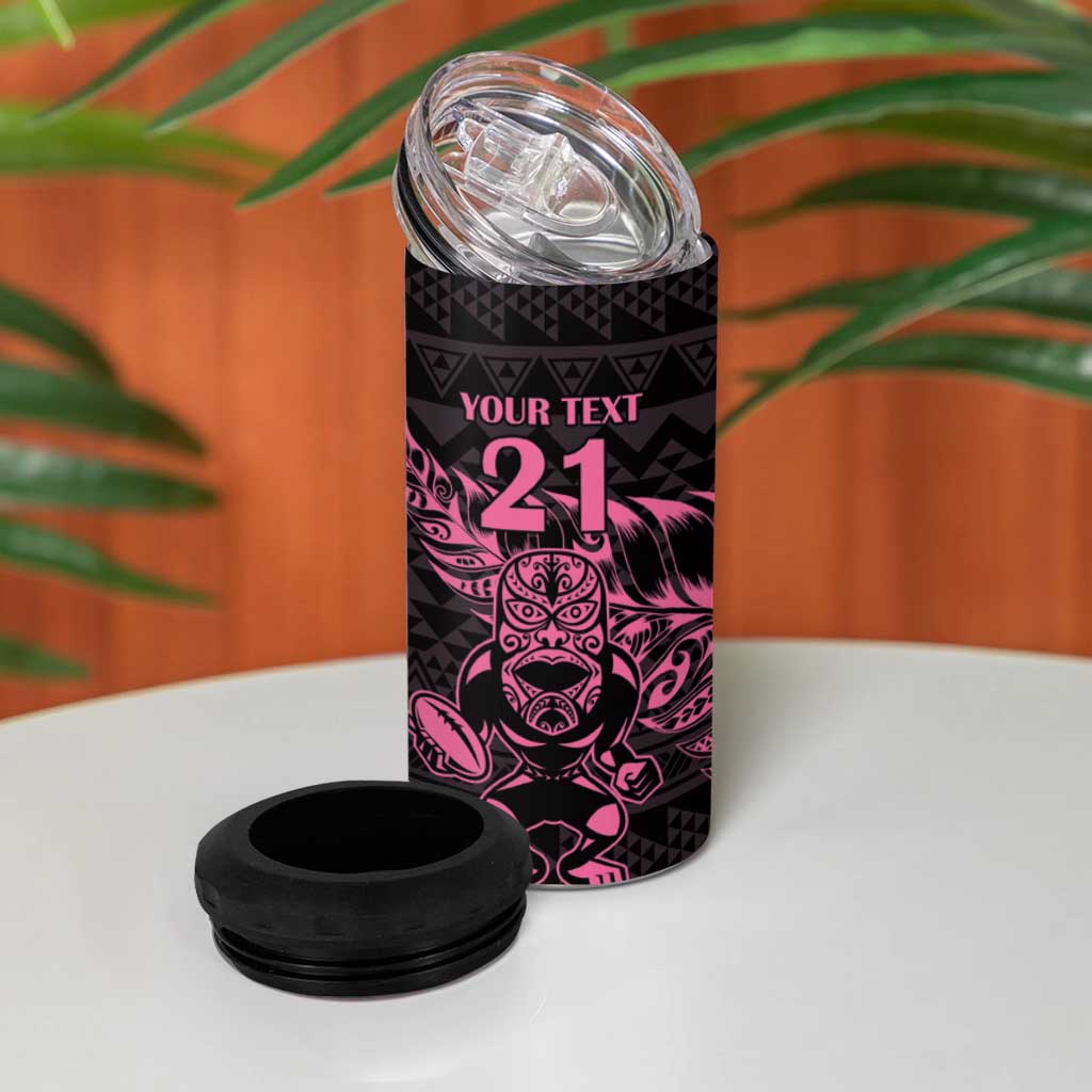 New Zealand Rugby Warrior Custom 4 in 1 Can Cooler Tumbler Pink Fern Taniko Motif LT9 - Polynesian Pride