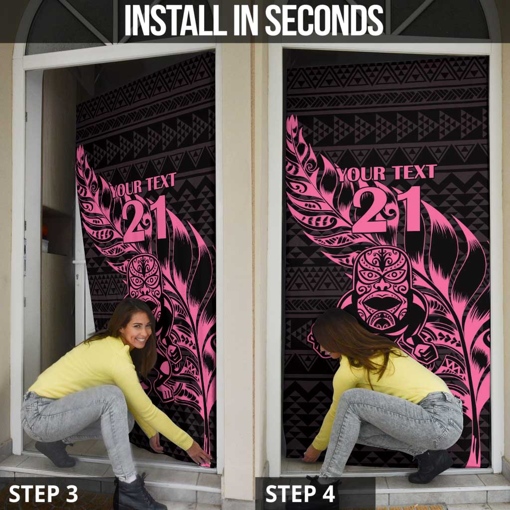 New Zealand Rugby Warrior Custom Door Cover Pink Fern Taniko Motif - Polynesian Pride