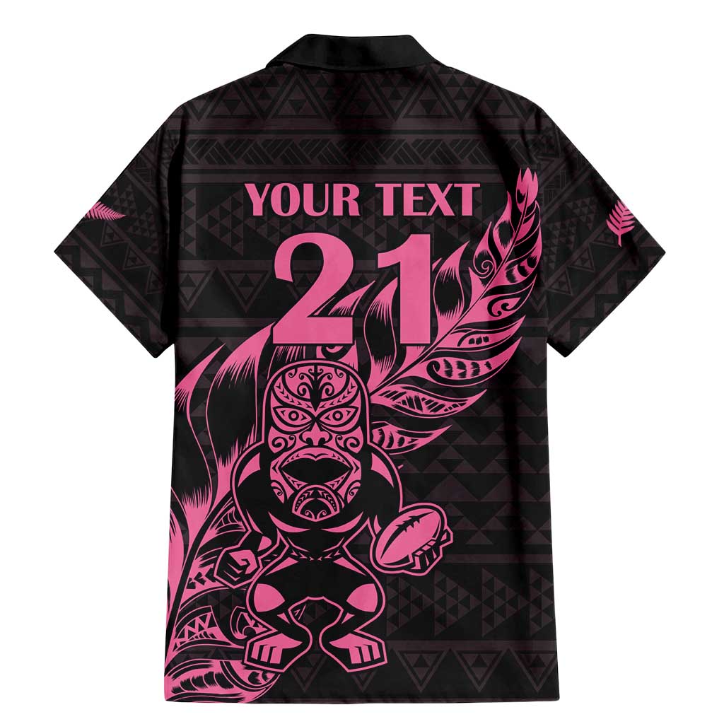New Zealand Rugby Warrior Custom Family Matching Mermaid Dress and Hawaiian Shirt Pink Fern Taniko Motif LT9 - Polynesian Pride