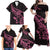 New Zealand Rugby Warrior Custom Family Matching Off Shoulder Maxi Dress and Hawaiian Shirt Pink Fern Taniko Motif
