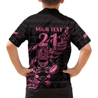New Zealand Rugby Warrior Custom Family Matching Puletasi and Hawaiian Shirt Pink Fern Taniko Motif LT9 - Polynesian Pride