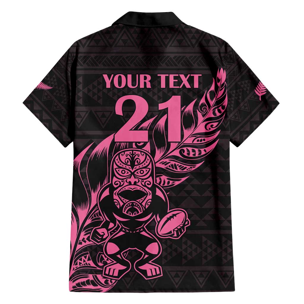 New Zealand Rugby Warrior Custom Family Matching Puletasi and Hawaiian Shirt Pink Fern Taniko Motif LT9 - Polynesian Pride