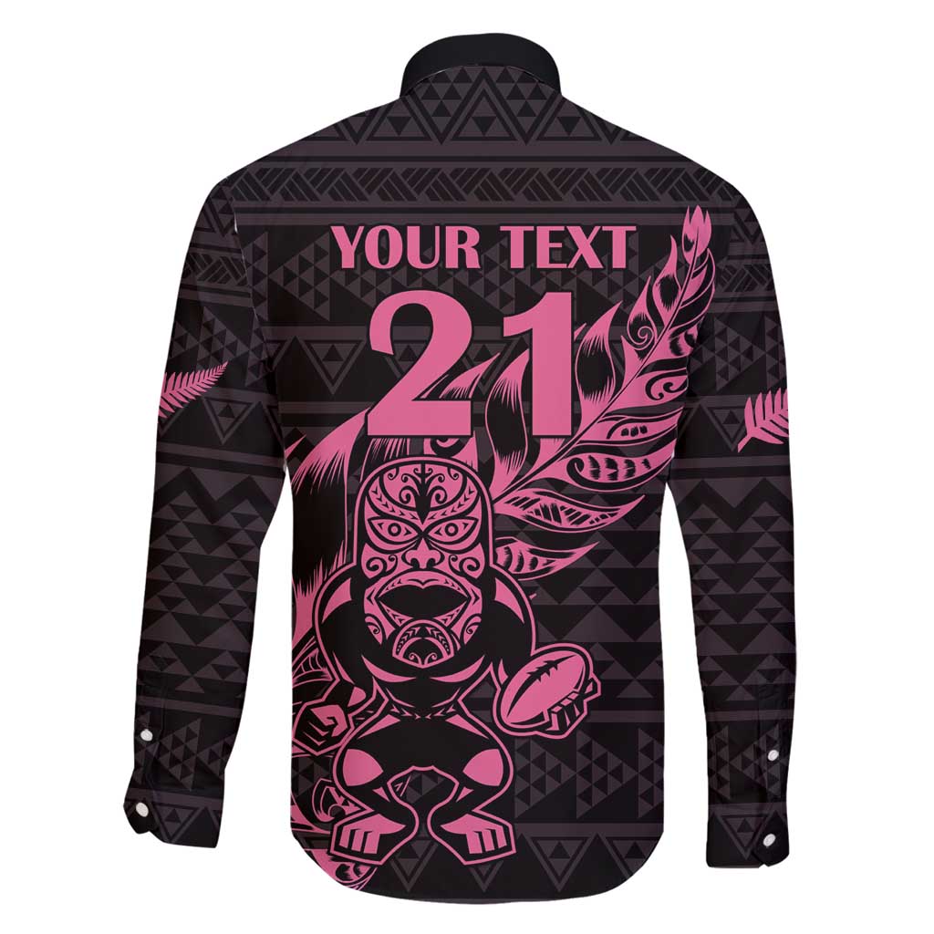 New Zealand Rugby Warrior Custom Family Matching Puletasi and Hawaiian Shirt Pink Fern Taniko Motif LT9 - Polynesian Pride