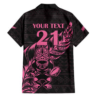 New Zealand Rugby Warrior Custom Family Matching Summer Maxi Dress and Hawaiian Shirt Pink Fern Taniko Motif LT9 - Polynesian Pride