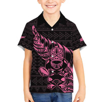 New Zealand Rugby Warrior Custom Family Matching Summer Maxi Dress and Hawaiian Shirt Pink Fern Taniko Motif LT9 Son's Shirt Pink - Polynesian Pride