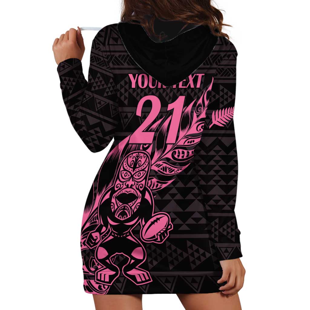 New Zealand Rugby Warrior Custom Hoodie Dress Pink Fern Taniko Motif LT9 - Polynesian Pride