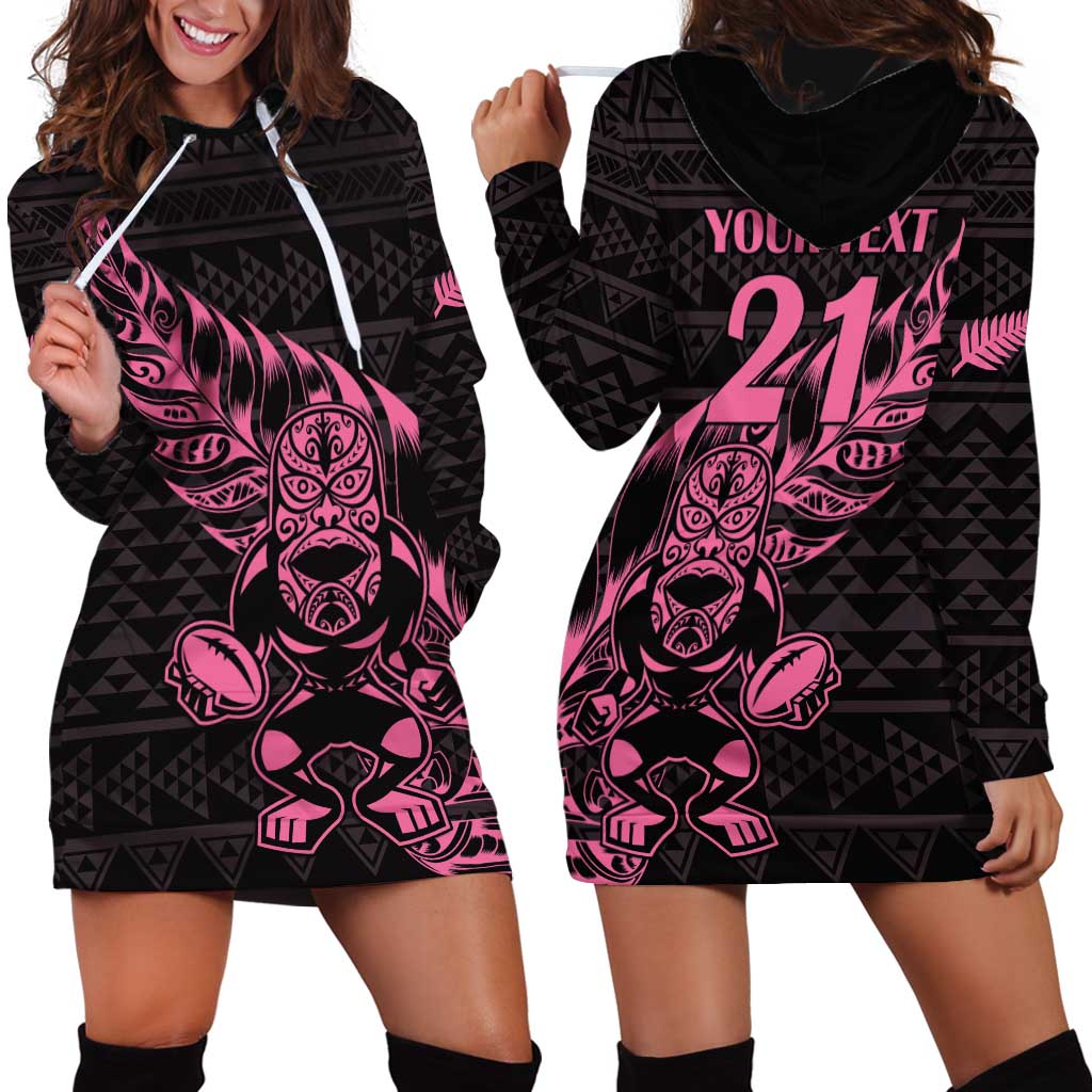 New Zealand Rugby Warrior Custom Hoodie Dress Pink Fern Taniko Motif LT9 - Polynesian Pride