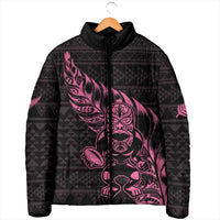 New Zealand Rugby Warrior Custom Padded Jacket Pink Fern Taniko Motif - Polynesian Pride