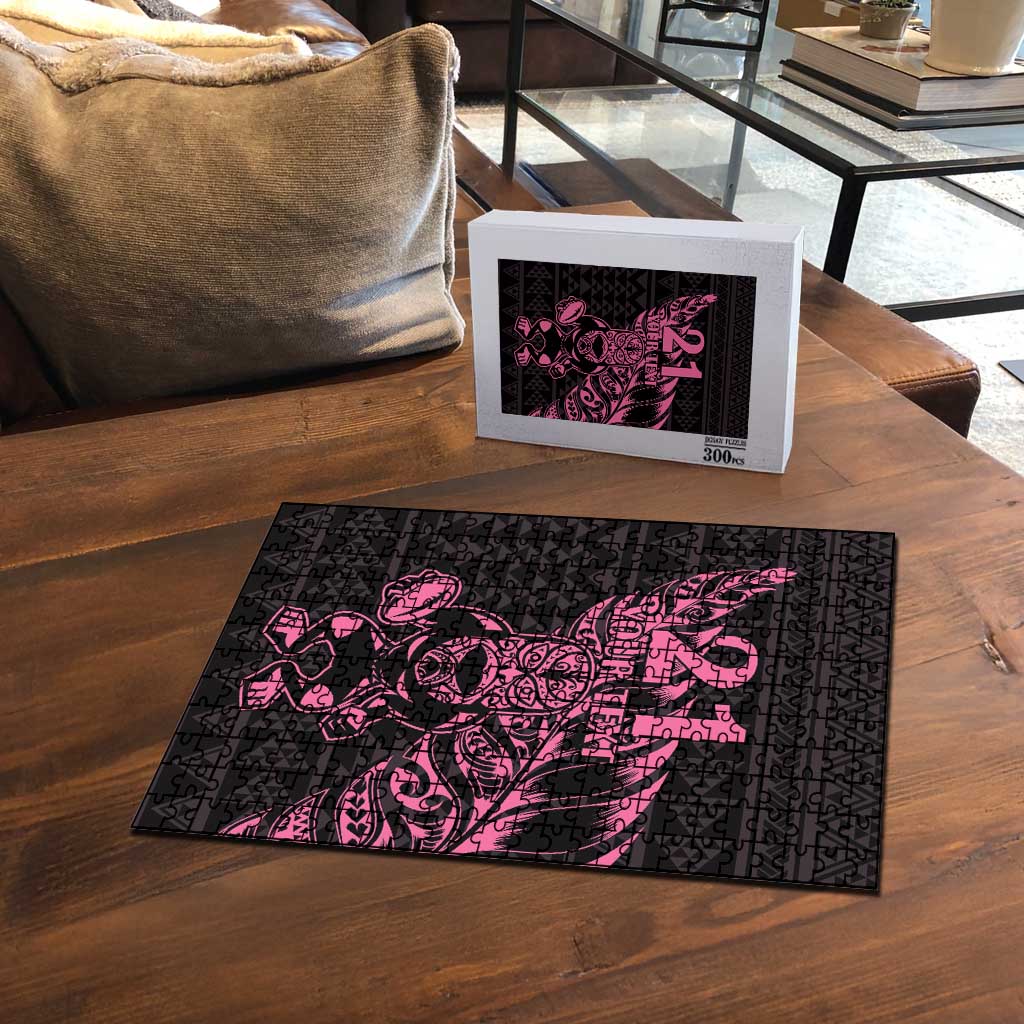 New Zealand Rugby Warrior Custom Puzzle Pink Fern Taniko Motif - Polynesian Pride