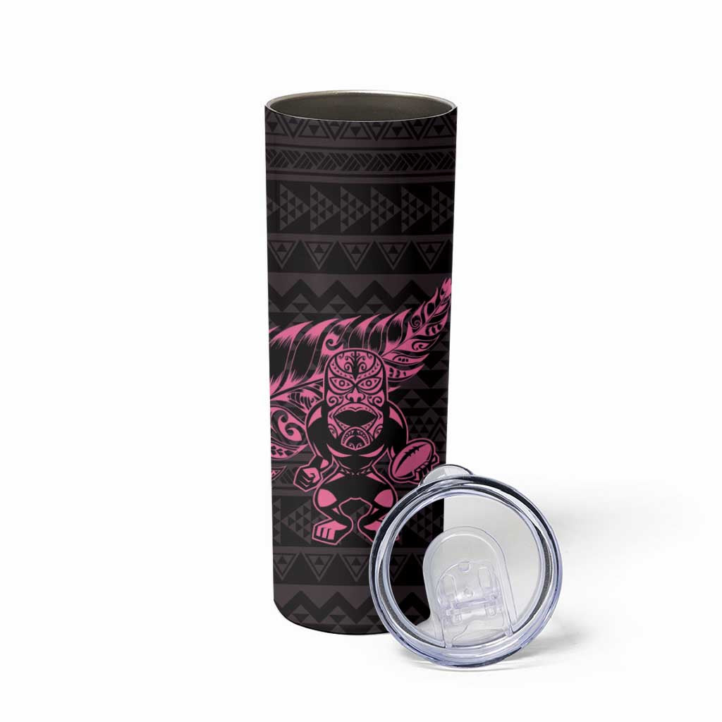 New Zealand Rugby Warrior Custom Skinny Tumbler Pink Fern Taniko Motif LT9 - Polynesian Pride