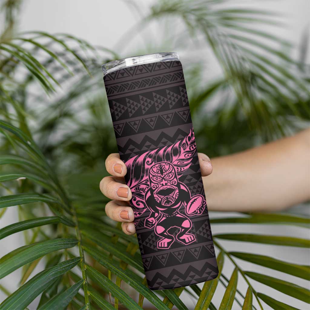 New Zealand Rugby Warrior Custom Skinny Tumbler Pink Fern Taniko Motif LT9 - Polynesian Pride