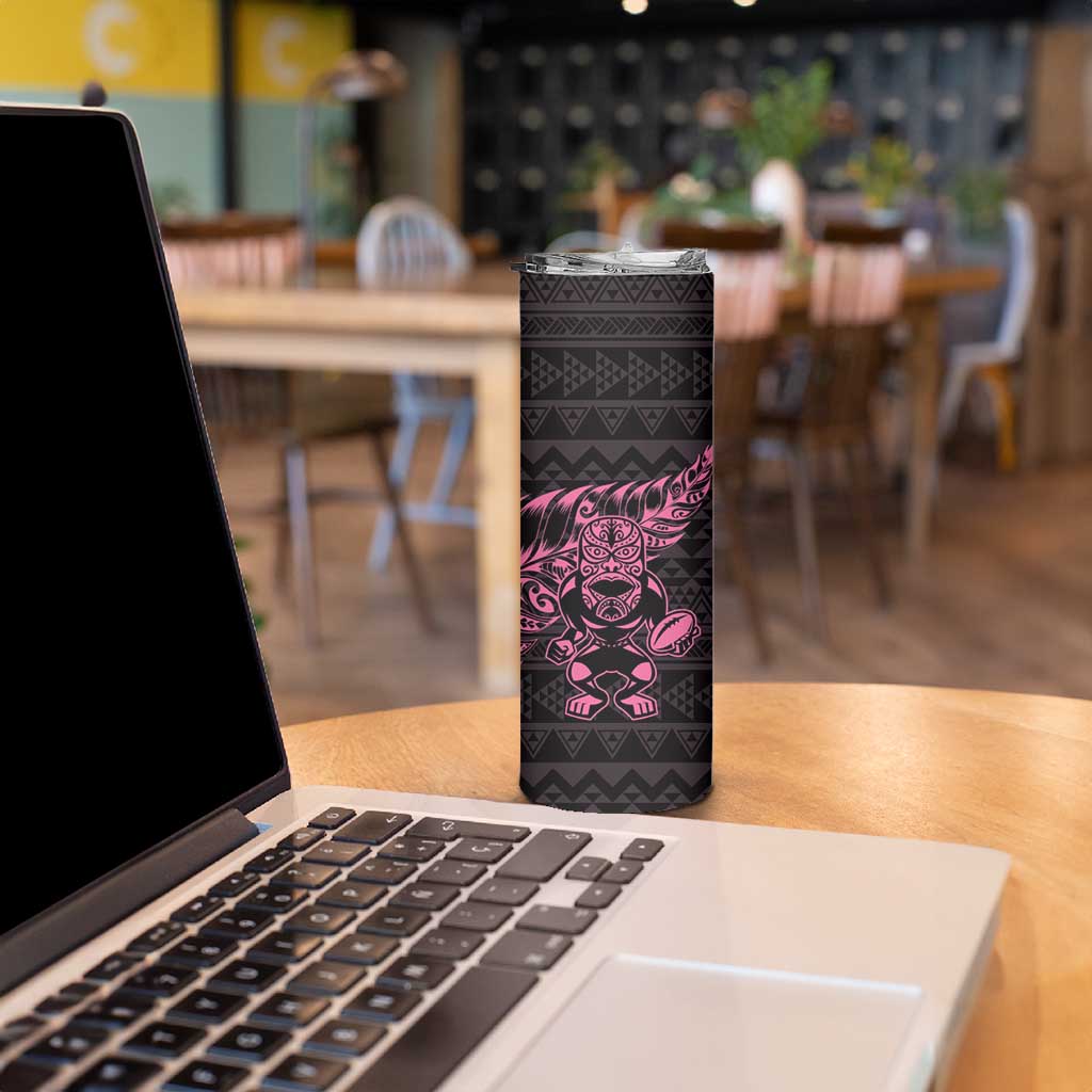 New Zealand Rugby Warrior Custom Skinny Tumbler Pink Fern Taniko Motif LT9 - Polynesian Pride