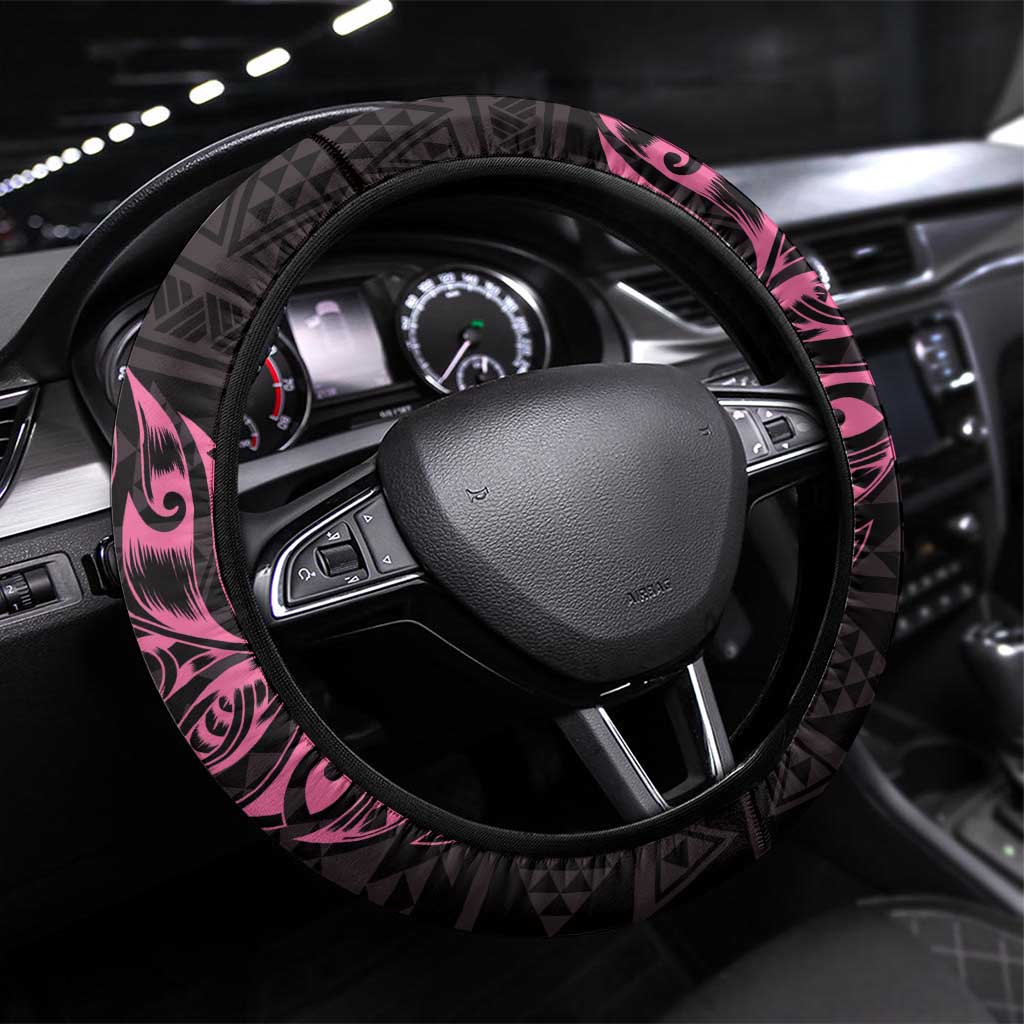 New Zealand Rugby Warrior Steering Wheel Cover Pink Fern Taniko Motif LT9 Universal Fit Pink - Polynesian Pride
