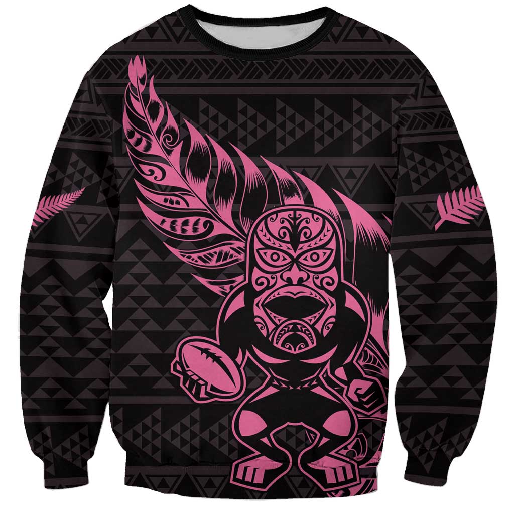 New Zealand Rugby Warrior Custom Sweatshirt Pink Fern Taniko Motif LT9 Unisex Pink - Polynesian Pride