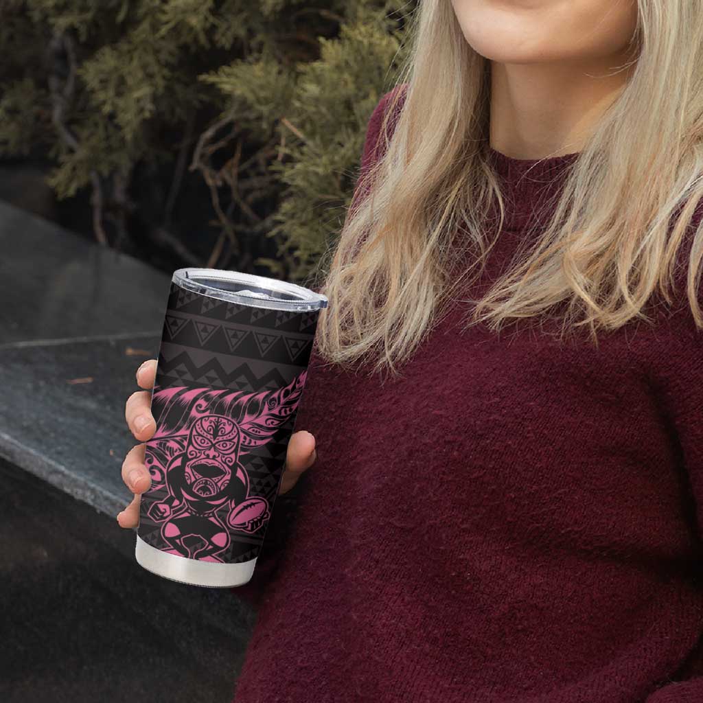 New Zealand Rugby Warrior Custom Tumbler Cup Pink Fern Taniko Motif