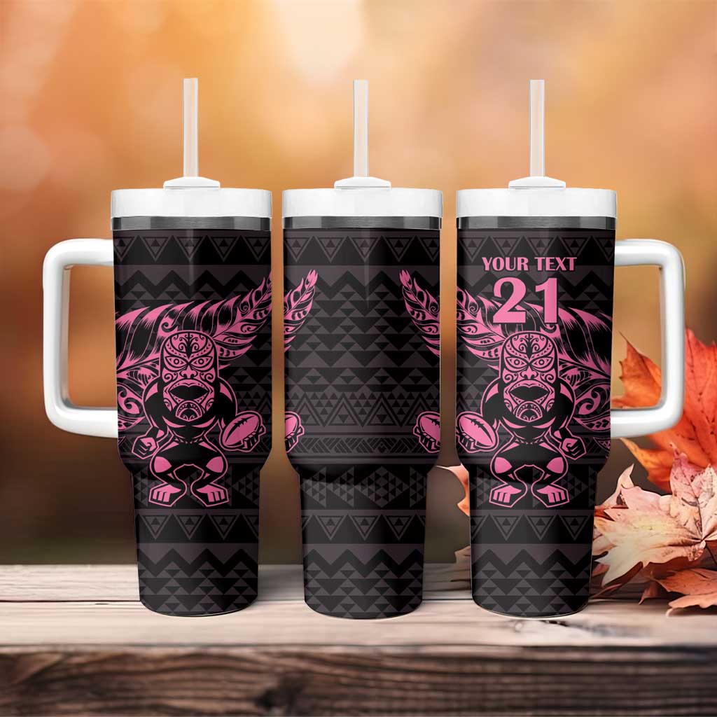 New Zealand Rugby Warrior Custom Tumbler With Handle Pink Fern Taniko Motif