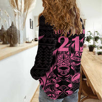 New Zealand Rugby Warrior Custom Women Casual Shirt Pink Fern Taniko Motif LT9 - Polynesian Pride