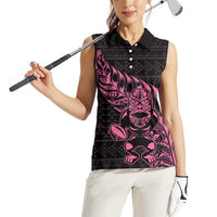 New Zealand Rugby Warrior Custom Women Sleeveless Polo Shirt Pink Fern Taniko Motif LT9 - Polynesian Pride