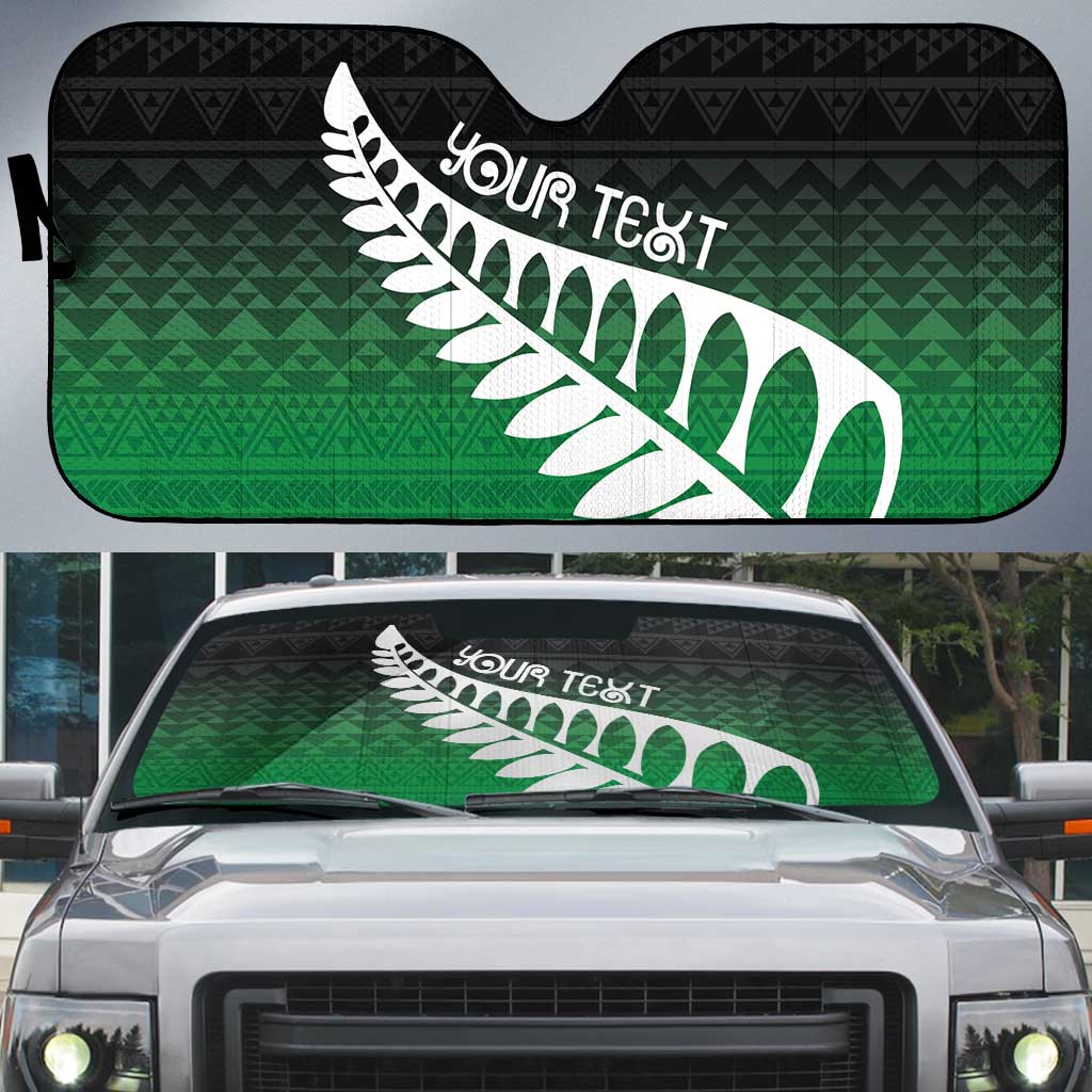 Green Silver Fern Spirit Taniko Tukutuku Personalised Auto Sun Shade - Polynesian Pride