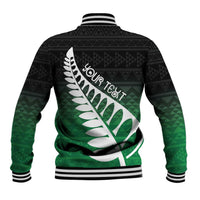 Green Silver Fern Spirit Taniko Tukutuku Personalised Baseball Jacket