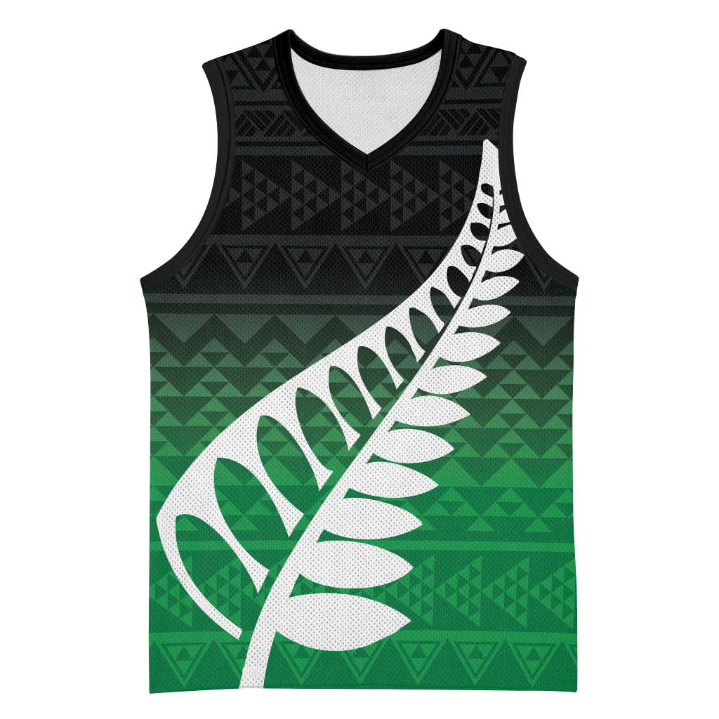 Green Silver Fern Spirit Taniko Tukutuku Personalised Basketball Jersey - Polynesian Pride