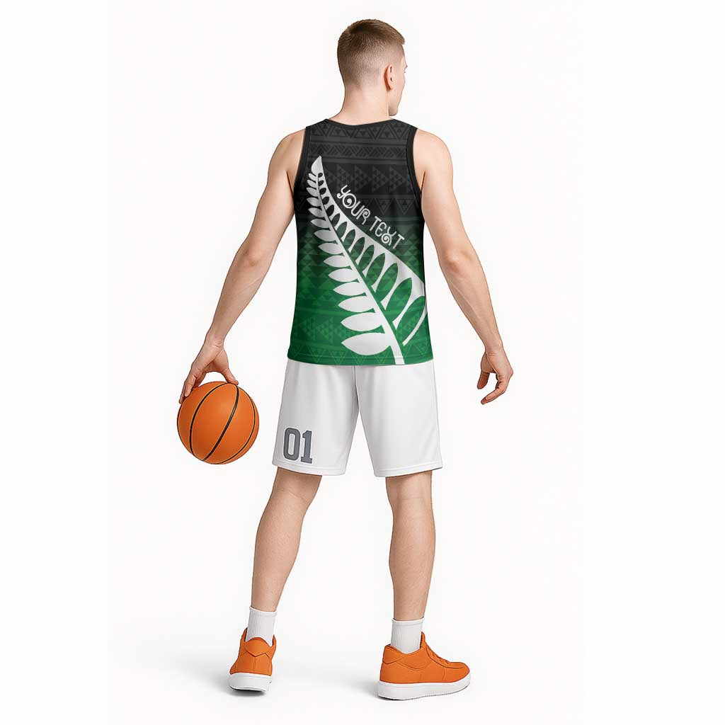 Green Silver Fern Spirit Taniko Tukutuku Personalised Basketball Jersey - Polynesian Pride