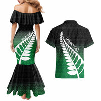 Green Silver Fern Spirit Taniko Tukutuku Personalised Couples Matching Mermaid Dress and Hawaiian Shirt LT9 - Polynesian Pride