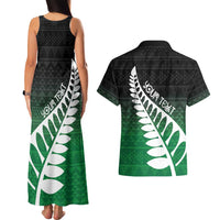 Green Silver Fern Spirit Taniko Tukutuku Personalised Couples Matching Tank Maxi Dress and Hawaiian Shirt LT9 - Polynesian Pride