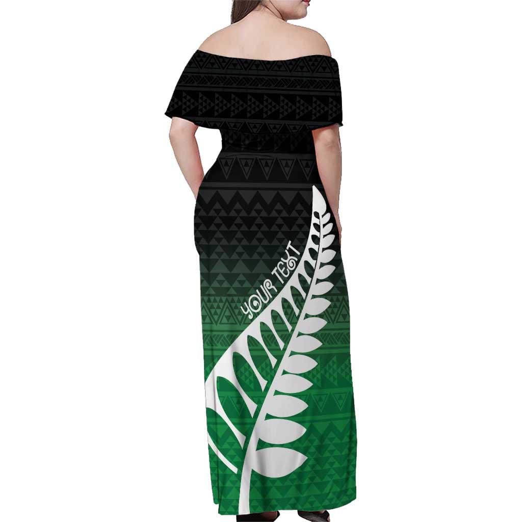 Green Silver Fern Spirit Taniko Tukutuku Personalised Family Matching Off Shoulder Maxi Dress and Hawaiian Shirt LT9 - Polynesian Pride