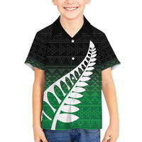 Green Silver Fern Spirit Taniko Tukutuku Personalised Family Matching Off Shoulder Maxi Dress and Hawaiian Shirt LT9 Son's Shirt Green - Polynesian Pride