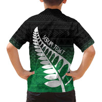 Green Silver Fern Spirit Taniko Tukutuku Personalised Family Matching Off Shoulder Short Dress and Hawaiian Shirt LT9 - Polynesian Pride